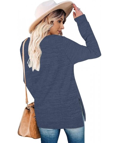 Womens Casual Long Sleeve Round Neck Pocket T Shirts Blouses Tunic Sweatshirt Tops with Pocket Ls Navy Blue $14.56 Tops