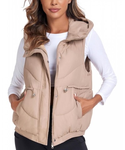 Women's Zip Up Puffer Vest with Pockets Hooded Stand Collar Sleeveless Winter Outwear Padded Puffy Vest, B. Khaki, M $25.19 V...