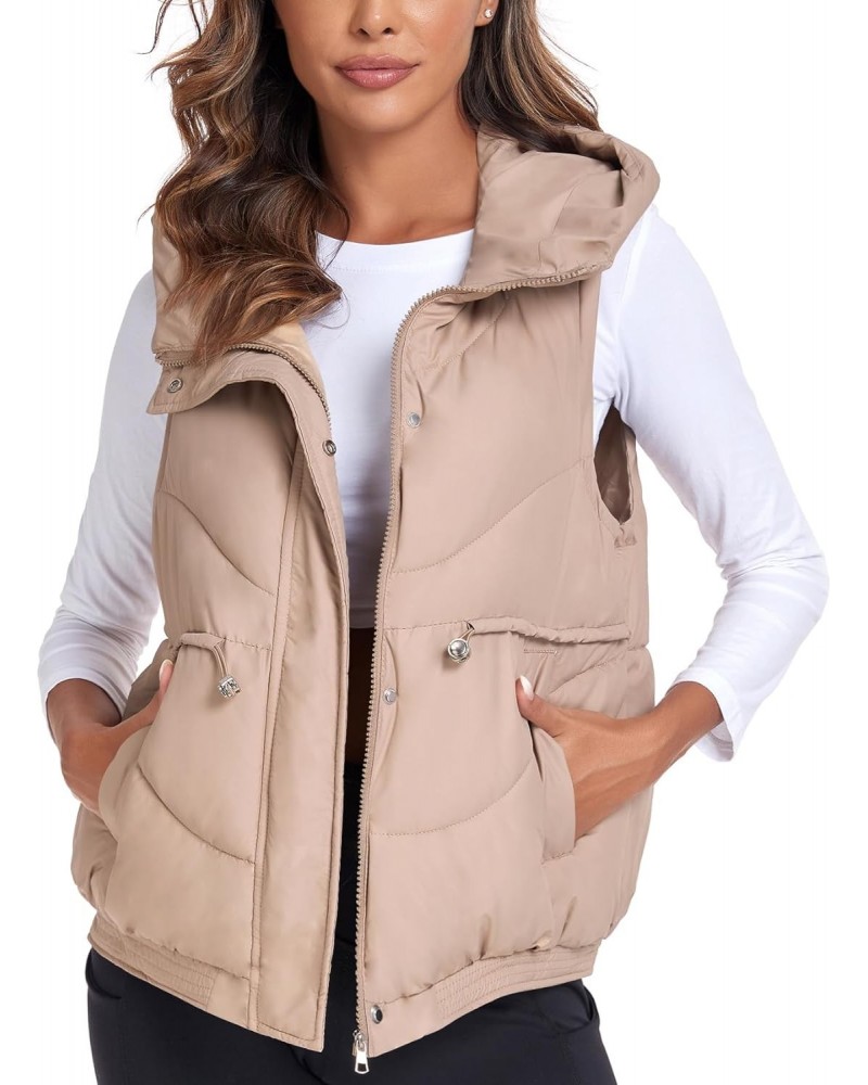 Women's Zip Up Puffer Vest with Pockets Hooded Stand Collar Sleeveless Winter Outwear Padded Puffy Vest, B. Khaki, M $25.19 V...