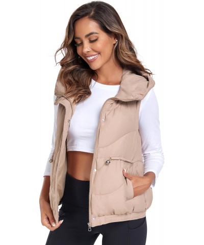 Women's Zip Up Puffer Vest with Pockets Hooded Stand Collar Sleeveless Winter Outwear Padded Puffy Vest, B. Khaki, M $25.19 V...