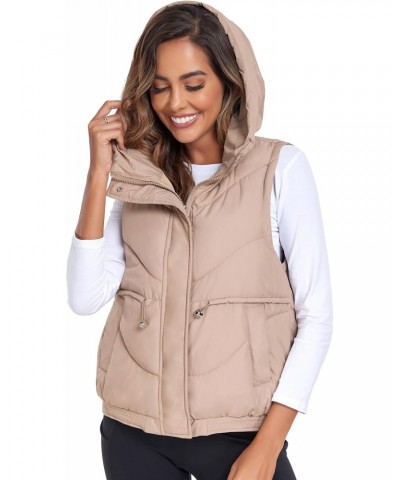 Women's Zip Up Puffer Vest with Pockets Hooded Stand Collar Sleeveless Winter Outwear Padded Puffy Vest, B. Khaki, M $25.19 V...