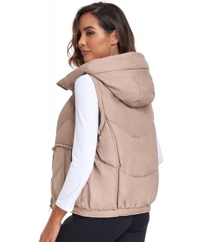 Women's Zip Up Puffer Vest with Pockets Hooded Stand Collar Sleeveless Winter Outwear Padded Puffy Vest, B. Khaki, M $25.19 V...