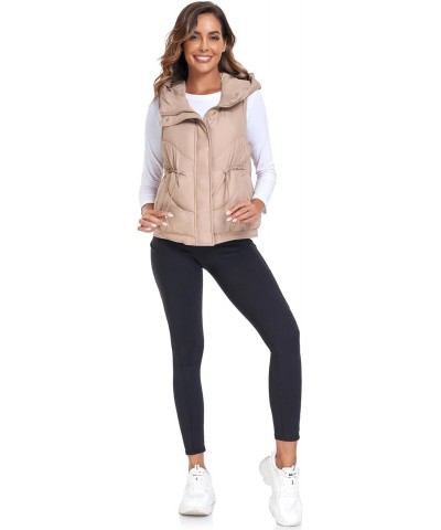 Women's Zip Up Puffer Vest with Pockets Hooded Stand Collar Sleeveless Winter Outwear Padded Puffy Vest, B. Khaki, M $25.19 V...