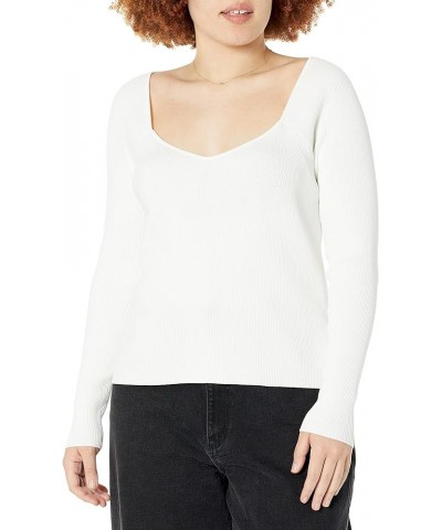 Women's Victoria Cropped Ribbed Sweetheart Neckline Sweater Ivory $10.23 Sweaters