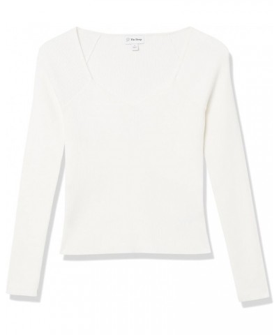 Women's Victoria Cropped Ribbed Sweetheart Neckline Sweater Ivory $10.23 Sweaters