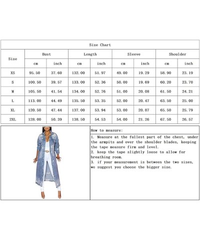 Women's Spring Fashion Ripped Holes Maxi Long Denim Jacket Trench Coat Dark Blue $28.36 Jackets