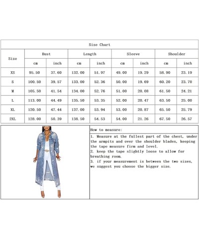 Women's Spring Fashion Ripped Holes Maxi Long Denim Jacket Trench Coat Dark Blue $28.36 Jackets