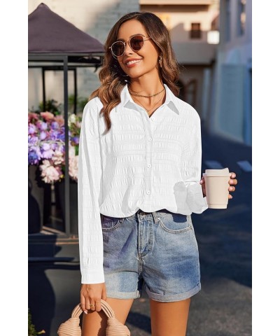 Oversized Women Button Down Shirt Lightweight Square Textured Long Sleeve Blouse Drop Shoulder Tunic Tops S-XXL White $10.75 ...