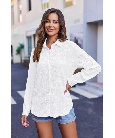 Oversized Women Button Down Shirt Lightweight Square Textured Long Sleeve Blouse Drop Shoulder Tunic Tops S-XXL White $10.75 ...