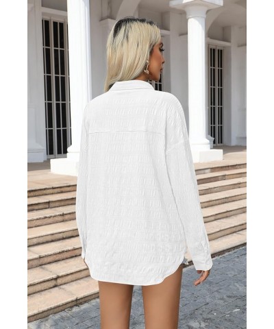 Oversized Women Button Down Shirt Lightweight Square Textured Long Sleeve Blouse Drop Shoulder Tunic Tops S-XXL White $10.75 ...