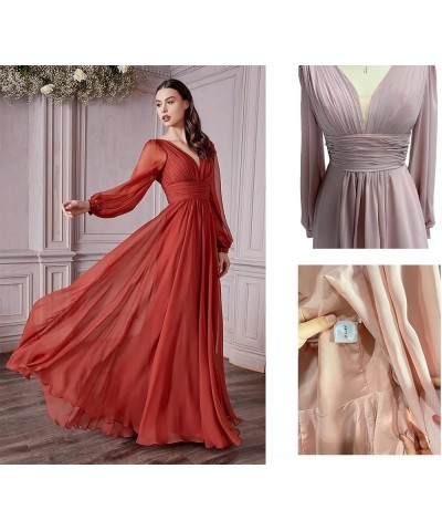 Long V-Neck Chiffon Bridesmaid Dresses with Pockets Long Sleeves Formal Dresses A-line Pleated Party Dress Dusty Rose $26.46 ...