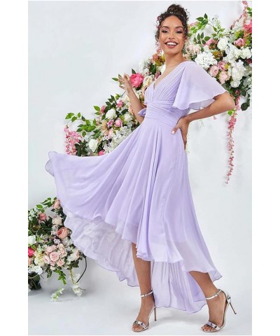 High Low Bridesmaid Dresses for Women 2024 V Neck Short Sleeves Flutter Formal Party Dress with Pockets NB216 Aqua Blue $23.1...