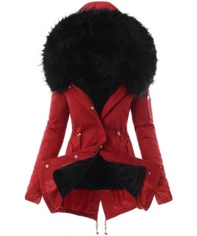 Womens Winter Jackets Warm Sherpa Lined Parkas Jacket Thickened Windproof Coats Slim Fit Outerwear with Fur Hood A03-red $12....