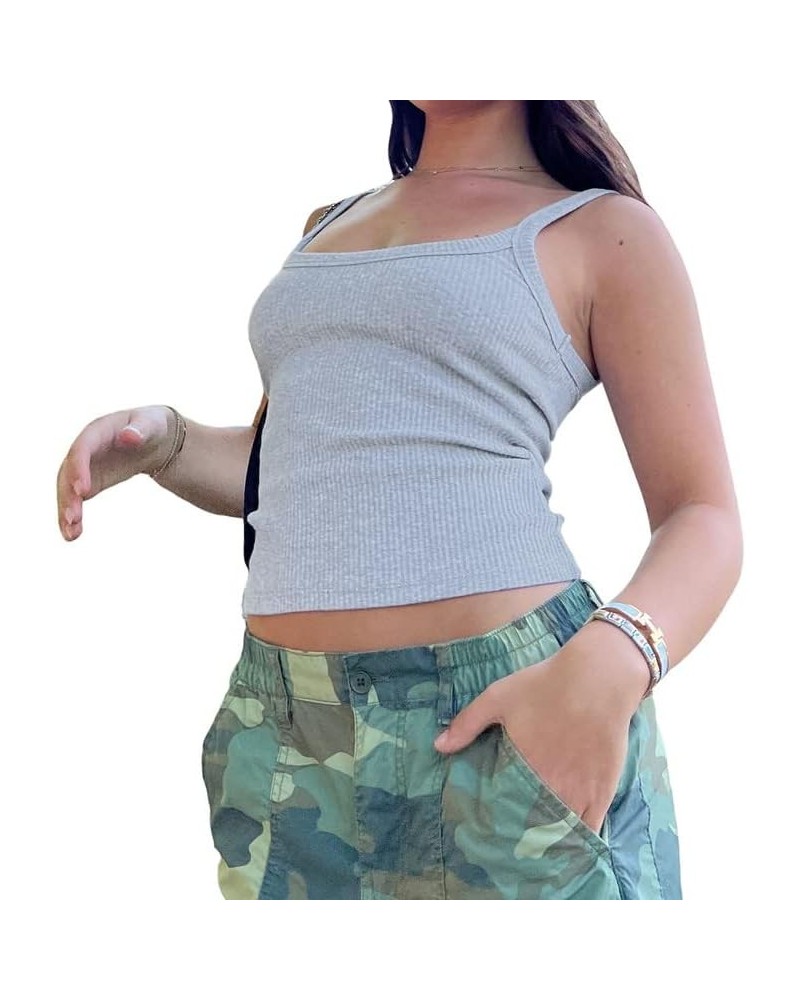 Women Y2K Sexy Camisole Tops Sleeveless Square Neck Cami Tops Crop Spaghetti Strap Tank Top Summer Streetwear C2- Grey $8.69 ...