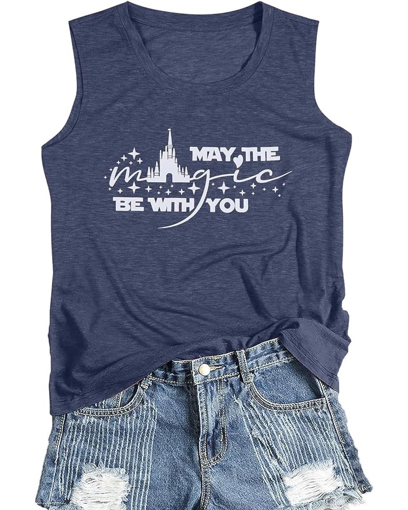 Magic Kingdom Tank Top for Women May The Magic Be with You Tank Tops Summer Vacation Sleeveless Graphic Tee Shirt Deep Blue $...