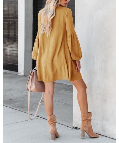 Women's Fall Cotton Button Down Dresses Causal Long Sleeve V Neck Tunic Dress with Pockets Yellow $12.18 Dresses