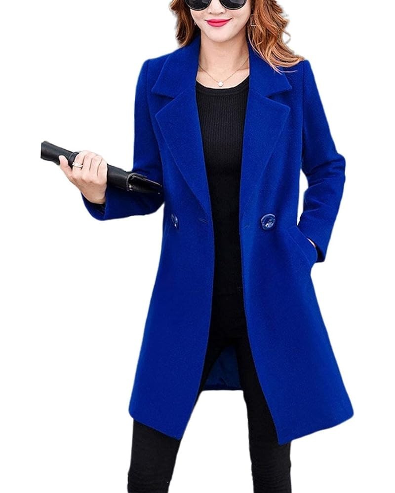 Women's Long Sleeve Slim Fit Warm Winter Wool Blend Pea Coat Overcoat Royal Blue $21.15 Coats