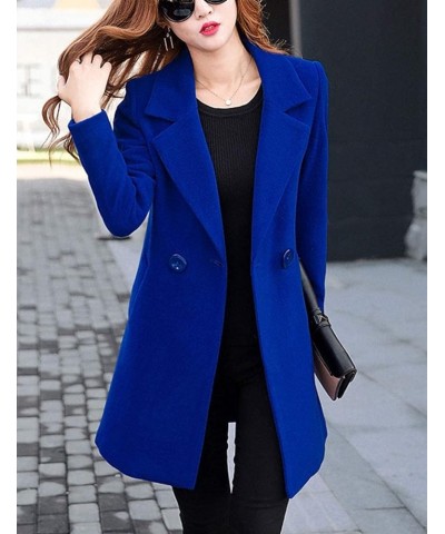 Women's Long Sleeve Slim Fit Warm Winter Wool Blend Pea Coat Overcoat Royal Blue $21.15 Coats