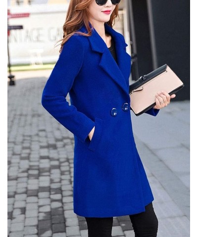 Women's Long Sleeve Slim Fit Warm Winter Wool Blend Pea Coat Overcoat Royal Blue $21.15 Coats