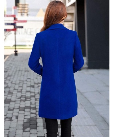 Women's Long Sleeve Slim Fit Warm Winter Wool Blend Pea Coat Overcoat Royal Blue $21.15 Coats