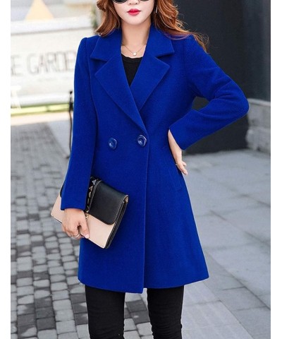 Women's Long Sleeve Slim Fit Warm Winter Wool Blend Pea Coat Overcoat Royal Blue $21.15 Coats