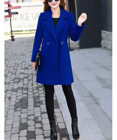 Women's Long Sleeve Slim Fit Warm Winter Wool Blend Pea Coat Overcoat Royal Blue $21.15 Coats