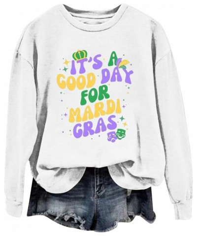 Mardi Gras Tops for Women It's A Good Day for Mardi Women's Letter Printed Round Neck Long Trendy Outfits for White $13.68 Tops