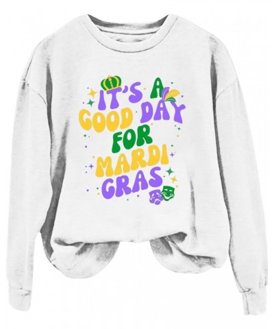 Mardi Gras Tops for Women It's A Good Day for Mardi Women's Letter Printed Round Neck Long Trendy Outfits for White $13.68 Tops