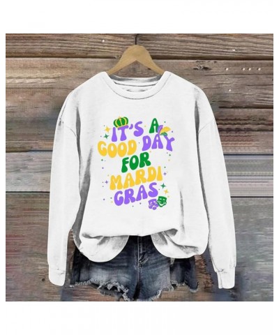 Mardi Gras Tops for Women It's A Good Day for Mardi Women's Letter Printed Round Neck Long Trendy Outfits for White $13.68 Tops