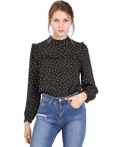 Women's Fall Fashion Long Sleeve Mock Neck Ruffle Polka Dots Blouse Tops Black $15.26 Blouses