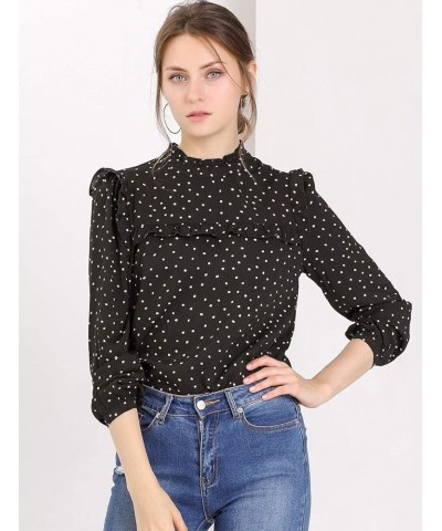 Women's Fall Fashion Long Sleeve Mock Neck Ruffle Polka Dots Blouse Tops Black $15.26 Blouses