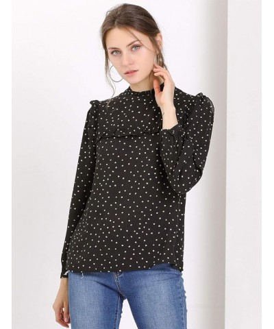 Women's Fall Fashion Long Sleeve Mock Neck Ruffle Polka Dots Blouse Tops Black $15.26 Blouses