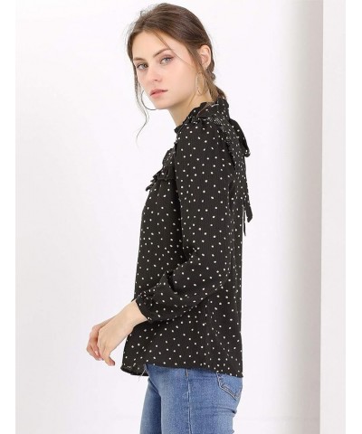 Women's Fall Fashion Long Sleeve Mock Neck Ruffle Polka Dots Blouse Tops Black $15.26 Blouses