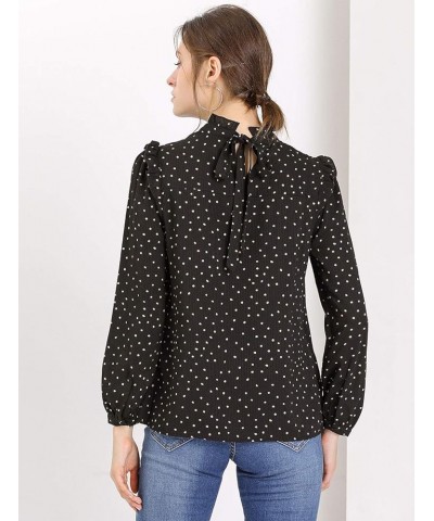 Women's Fall Fashion Long Sleeve Mock Neck Ruffle Polka Dots Blouse Tops Black $15.26 Blouses