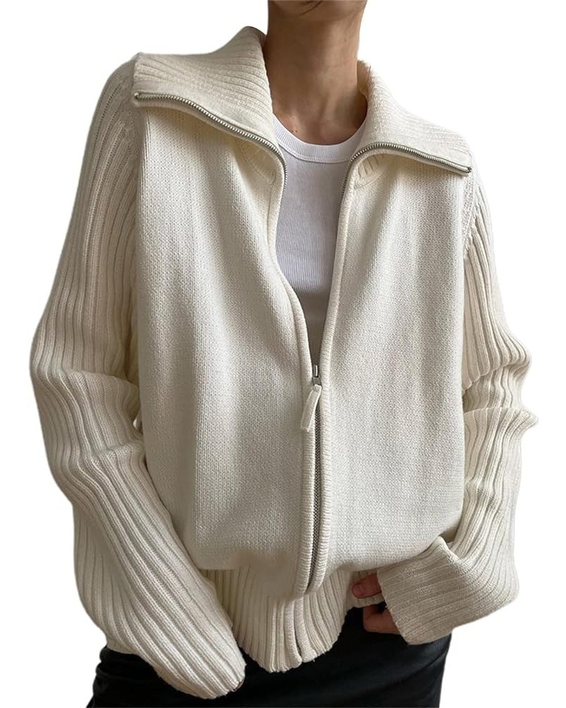 Women Y2k Zip Up Cropped Hoodies Vintage Solid Knit Hoodie Sweater Casual Drawstring Y2K Sweatshirt Jacket Lapel White $12.87...