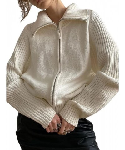 Women Y2k Zip Up Cropped Hoodies Vintage Solid Knit Hoodie Sweater Casual Drawstring Y2K Sweatshirt Jacket Lapel White $12.87...