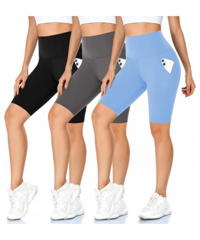 3 Pack Buttery Soft Biker Shorts for Women - 5"/8" High Waist Tummy Control Workout Yoga Running Gym Athletic Shorts 04-black...