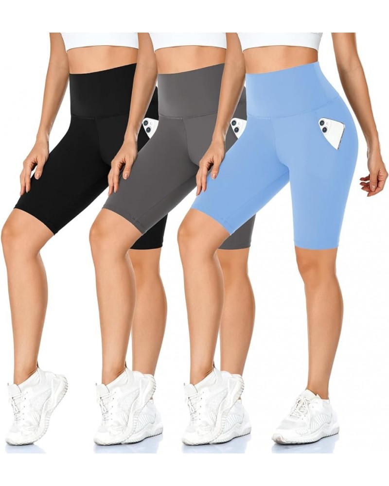 3 Pack Buttery Soft Biker Shorts for Women - 5"/8" High Waist Tummy Control Workout Yoga Running Gym Athletic Shorts 04-black...