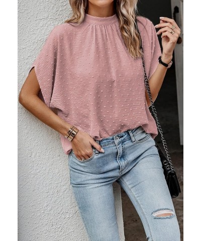 Womens Tops, Short Sleeve Casual Summer Top Solid Color Self Tie Loose Fit Drape Tunic Blouses Shirts 2370pink $14.40 Tops