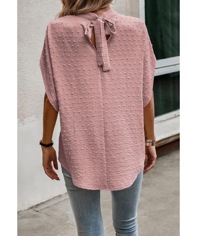 Womens Tops, Short Sleeve Casual Summer Top Solid Color Self Tie Loose Fit Drape Tunic Blouses Shirts 2370pink $14.40 Tops