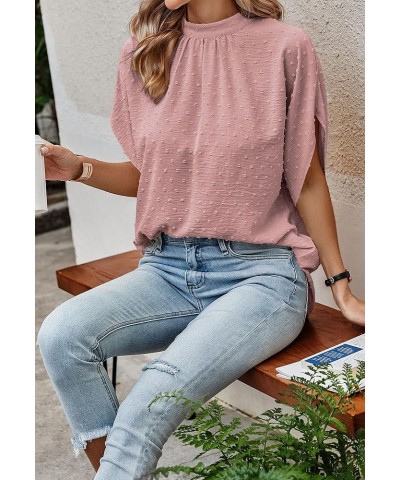 Womens Tops, Short Sleeve Casual Summer Top Solid Color Self Tie Loose Fit Drape Tunic Blouses Shirts 2370pink $14.40 Tops