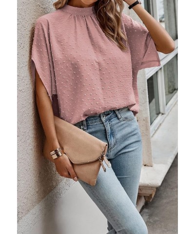 Womens Tops, Short Sleeve Casual Summer Top Solid Color Self Tie Loose Fit Drape Tunic Blouses Shirts 2370pink $14.40 Tops