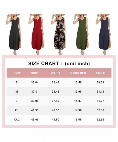 Women's Summer Maxi Dresses V Neck Sleeveless Beach Casual Loose Long Split Dress with Pocket Burgundy $17.50 Dresses