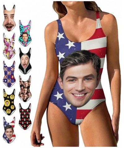 Custom Face Swimsuits for Women One Piece Personalized Funny Bathing Suits with Husbands Faces for Summer Holiday American Fl...