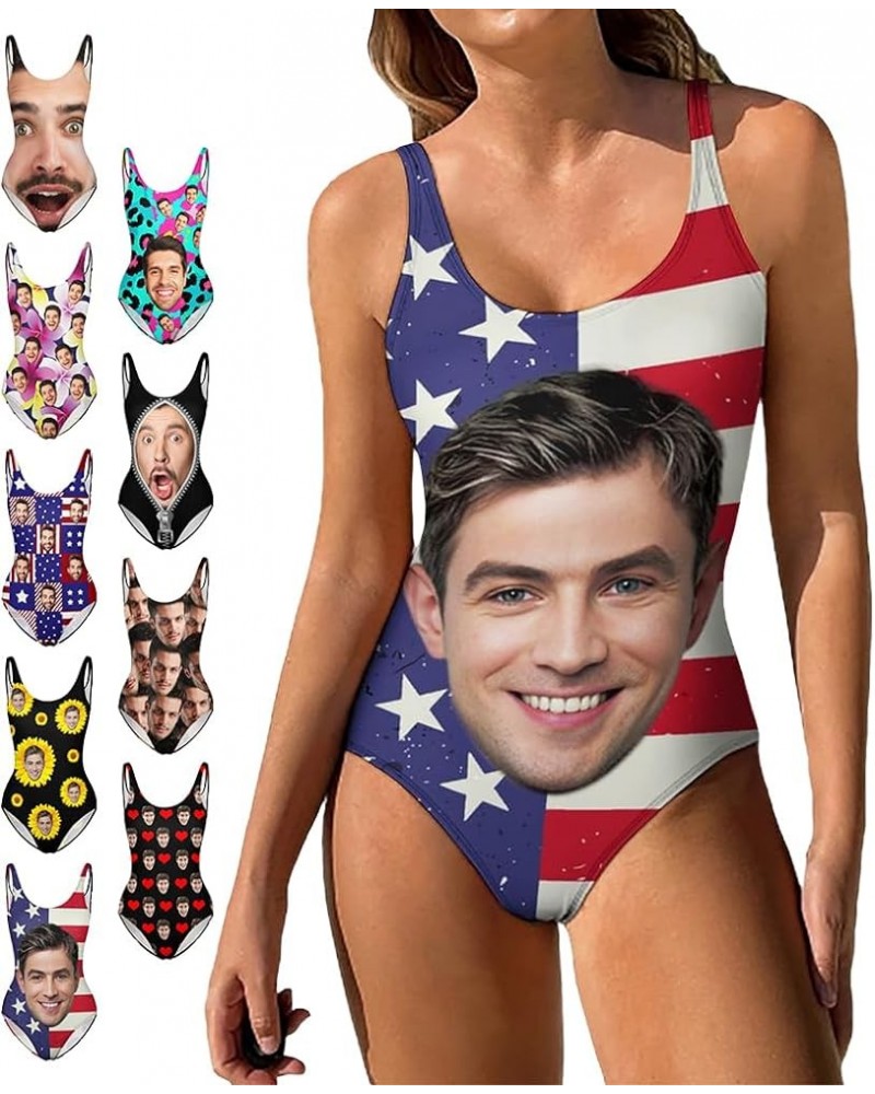 Custom Face Swimsuits for Women One Piece Personalized Funny Bathing Suits with Husbands Faces for Summer Holiday American Fl...