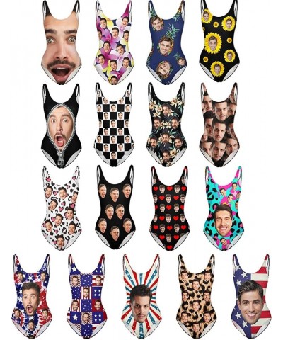 Custom Face Swimsuits for Women One Piece Personalized Funny Bathing Suits with Husbands Faces for Summer Holiday American Fl...