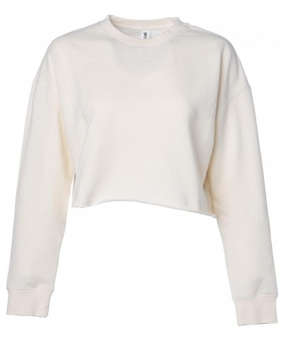 Cropped Fleece Pullover Women's Crewneck Sweatshirt, Long Sleeve Crop Top Off-white $17.04 Activewear