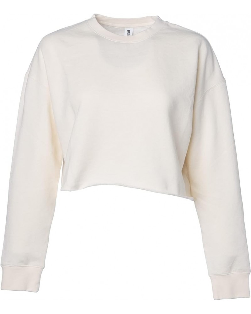 Cropped Fleece Pullover Women's Crewneck Sweatshirt, Long Sleeve Crop Top Off-white $17.04 Activewear