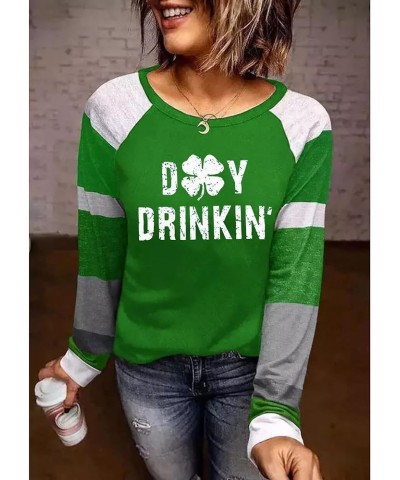 St. Patricks Day Shirts Women Funny Plaid Leopard Shamrock Graphic T-Shirt Vintage Color Block Splicing Long Sleeve Tops Gree...