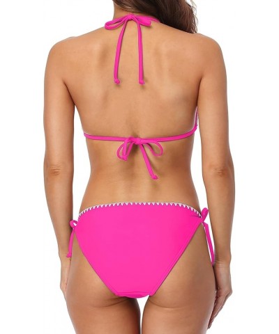 Women's Bikini Swimsuit Triangle String Halter Two Piece Bathing Suits Pink $14.62 Swimsuits